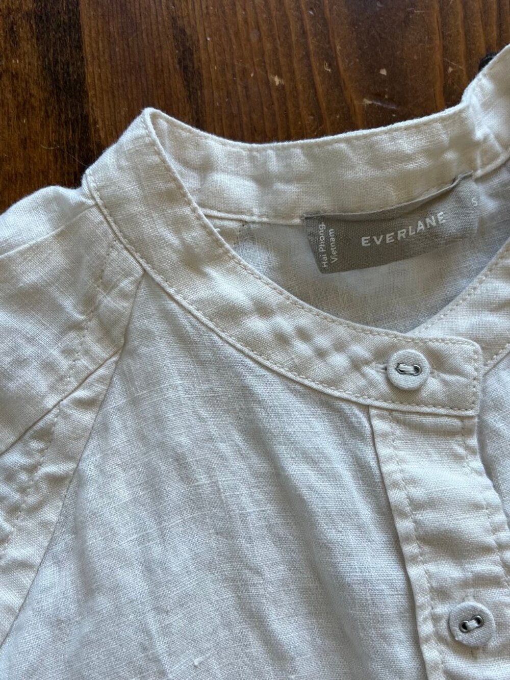 Everlane Linen 3/4 Sleeve Button-Up Blouse, cream, small - Picture 7 of 13